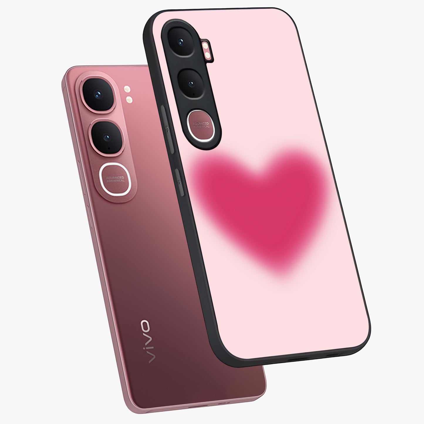 Pink Aura Heart Glass Case displayed in angled mockup highlighting vibrant pink heart design with dreamy aura aesthetic.