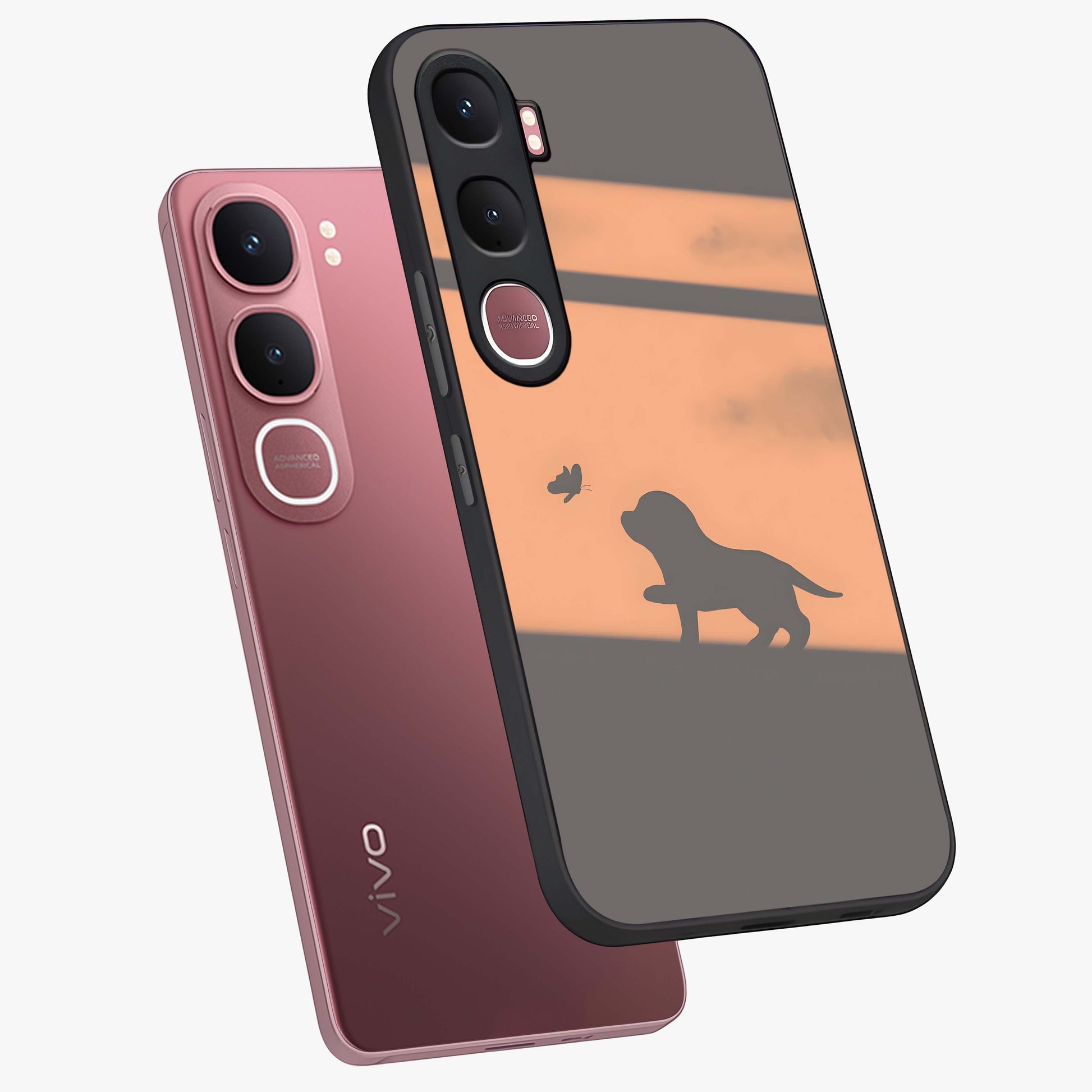 Puppy Shadow Art Glass Case displayed in angled mockup highlighting playful dog illustration with artistic shadow aesthetic.