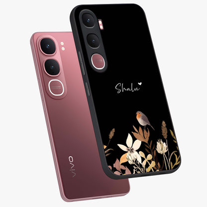 Quiet Garden Tune Custom Name Glass Case displayed in angled mockup highlighting delicate floral garden design with custom name feature.