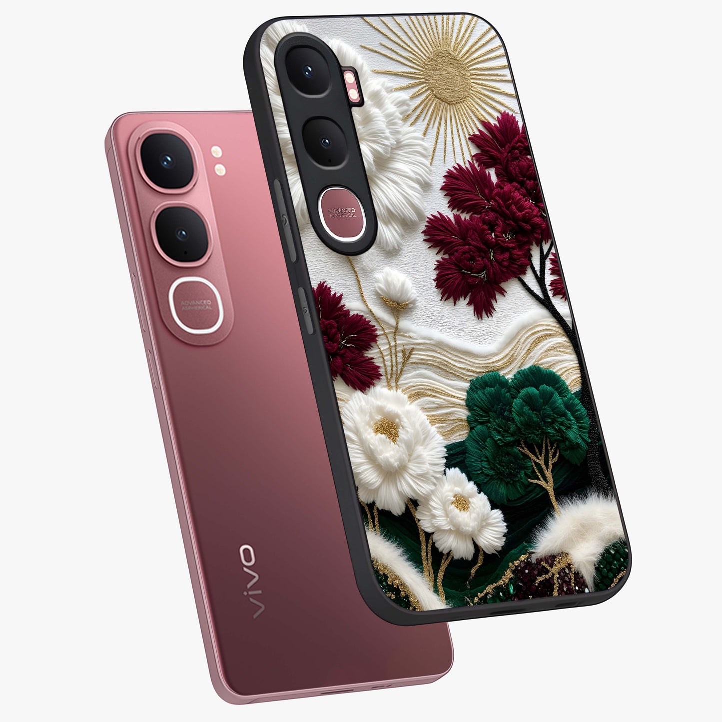 Radiant Bloom Elegance Glass Case displayed in angled mockup highlighting graceful floral design with radiant aesthetic style.