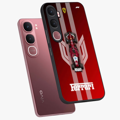 Red Ferrari F1 Vertical Glass Case displayed in angled mockup highlighting high speed racing design with bold automotive aesthetic.