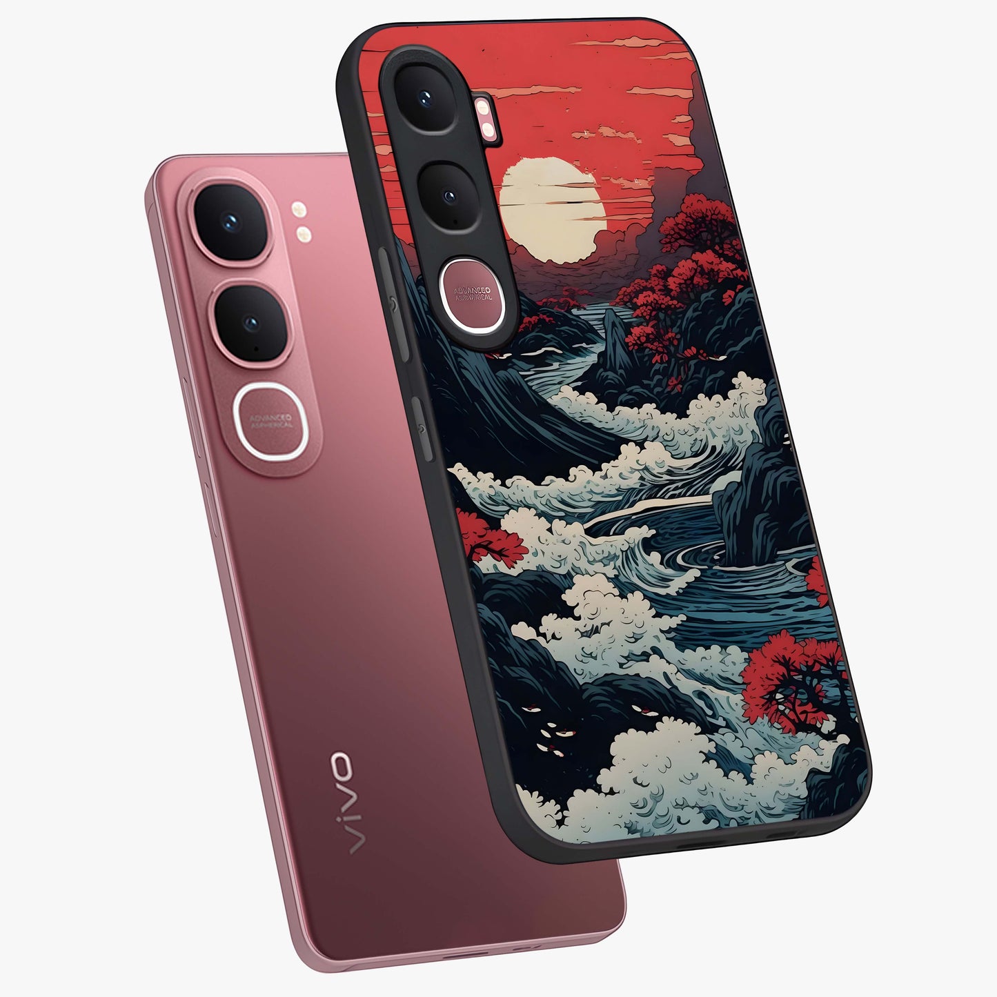 Red Sunset Scenery Glass Case displayed in angled mockup highlighting glowing sunset sky design with scenic aesthetic.