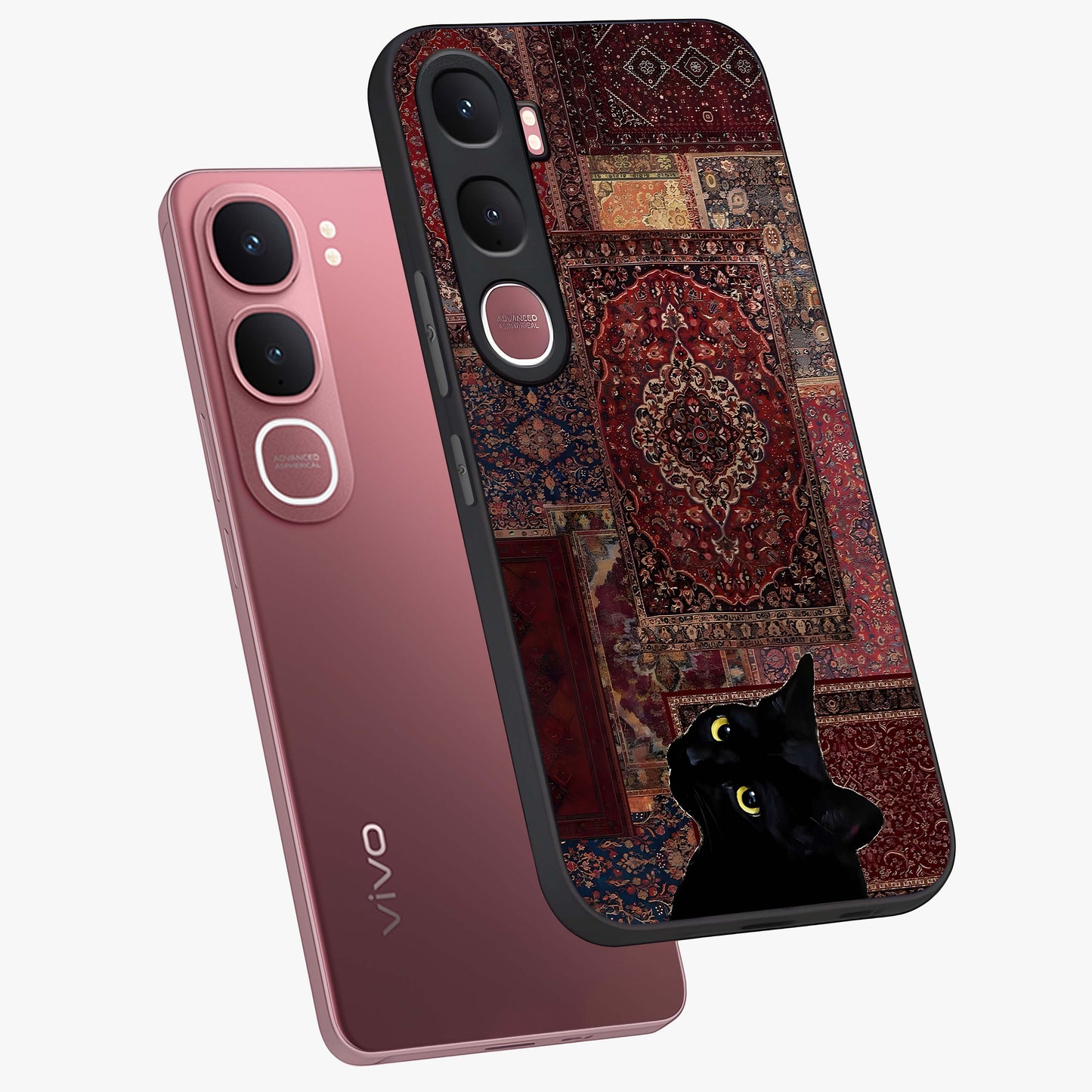 Regal Magic Cat Apple Glass Case displayed in angled mockup highlighting whimsical feline design with fantasy aesthetic.