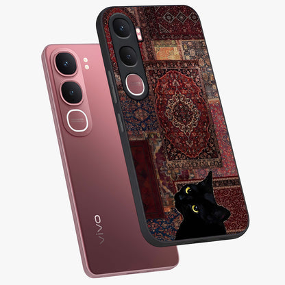 Regal Magic Cat Apple Glass Case displayed in angled mockup highlighting whimsical feline design with fantasy aesthetic.