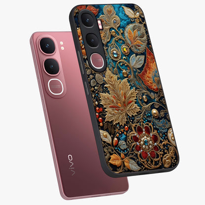 Royal Jewel Garden Glass Case displayed in angled mockup highlighting vibrant jewel inspired floral design with elegant aesthetic.