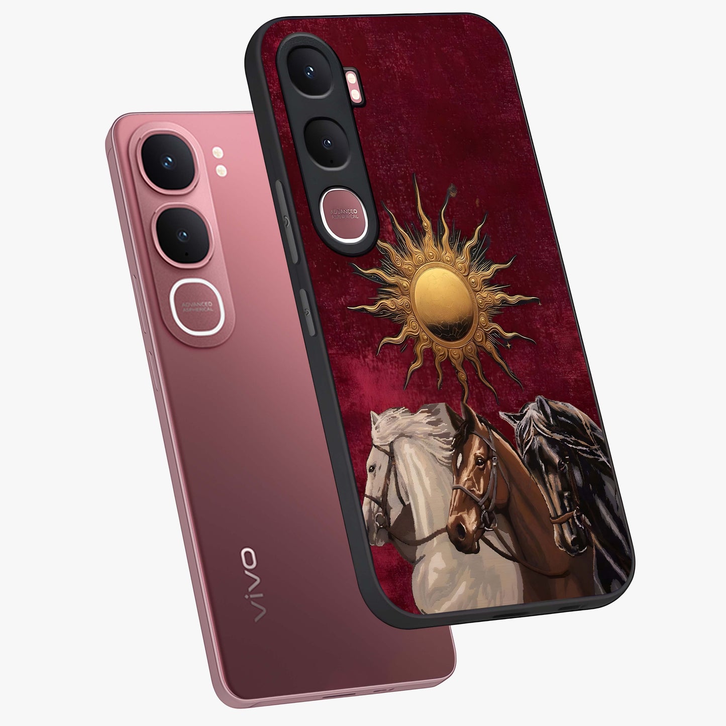 Solar Riders Glass Case displayed in angled mockup highlighting powerful rider illustration with radiant solar aesthetic.