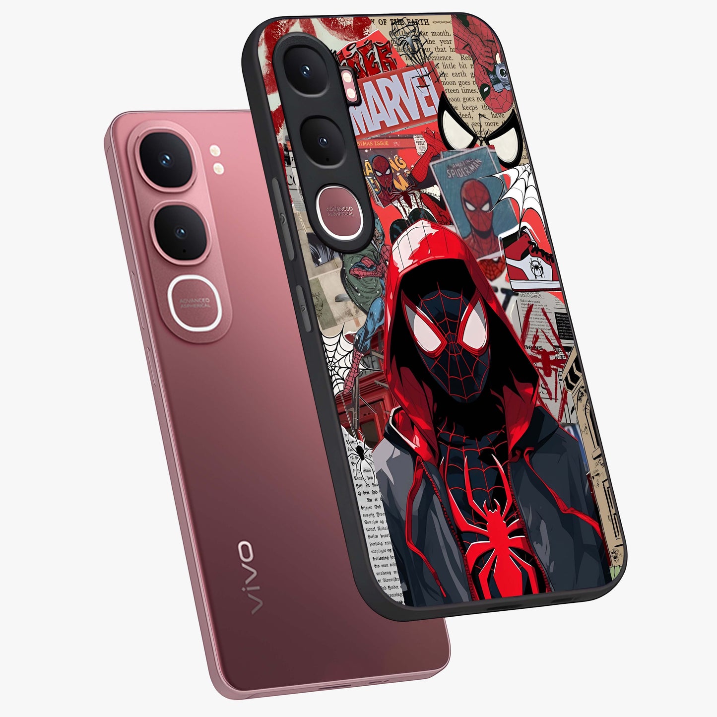 Spider Collage Street Glass Case displayed in angled mockup highlighting dynamic street style collage design with comic aesthetic.
