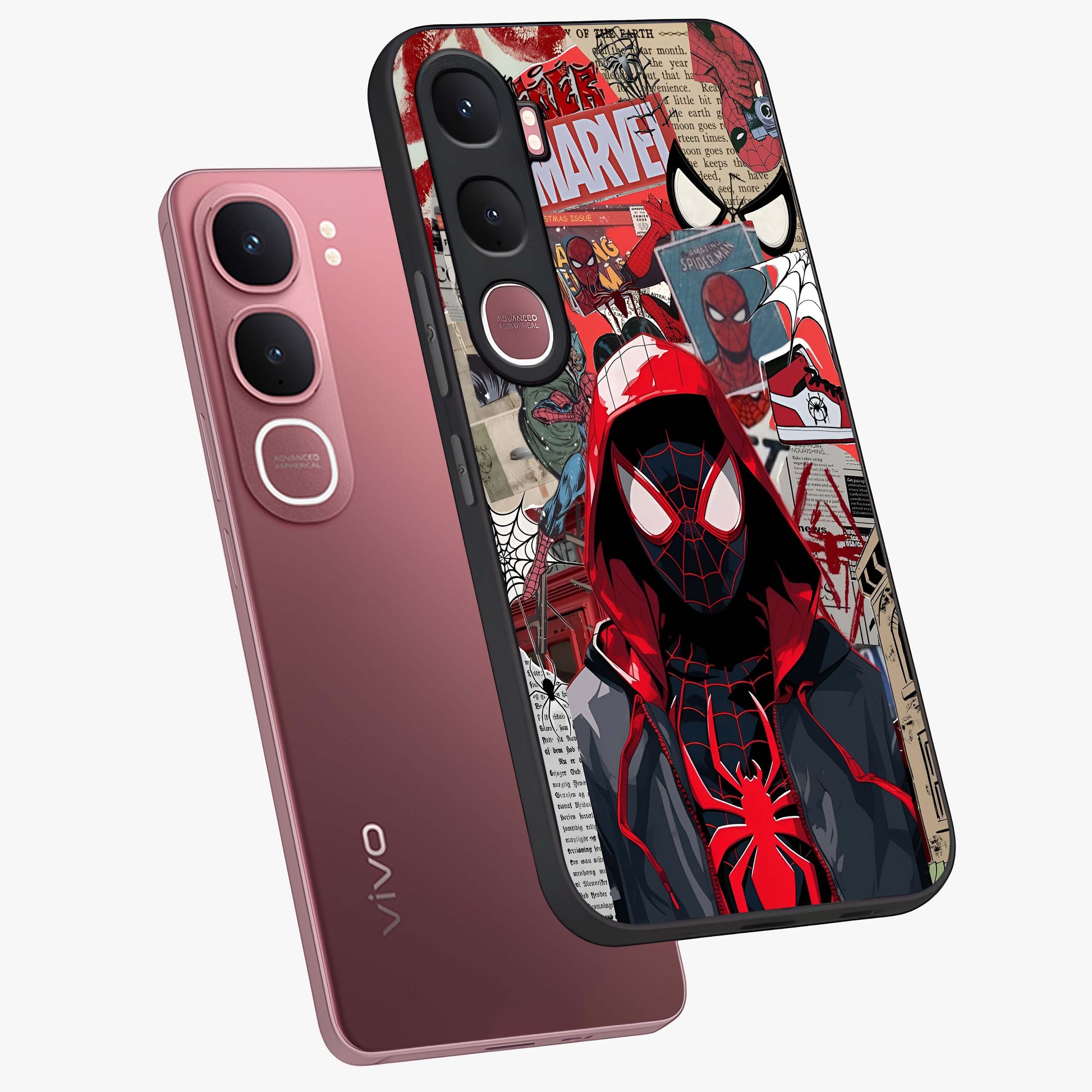 Spider Collage Street Glass Case displayed in angled mockup highlighting dynamic street style collage design with comic aesthetic.