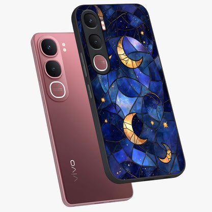 Starlit Sky Tapestry Glass Case displayed in angled mockup highlighting celestial night pattern with artistic aesthetic style.