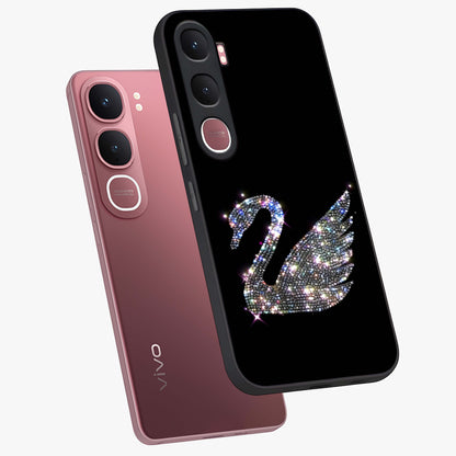 Starlit Swan Grace Glass Case displayed in angled mockup highlighting elegant swan illustration with dreamy celestial aesthetic.