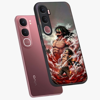 Titan Awakening Fury Glass Case displayed in angled mockup highlighting dramatic giant warrior design with bold anime aesthetic.