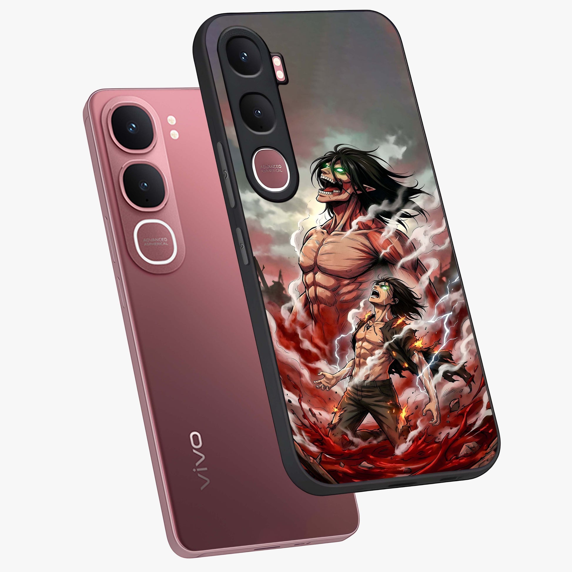 Titan Awakening Fury Glass Case displayed in angled mockup highlighting dramatic giant warrior design with bold anime aesthetic.