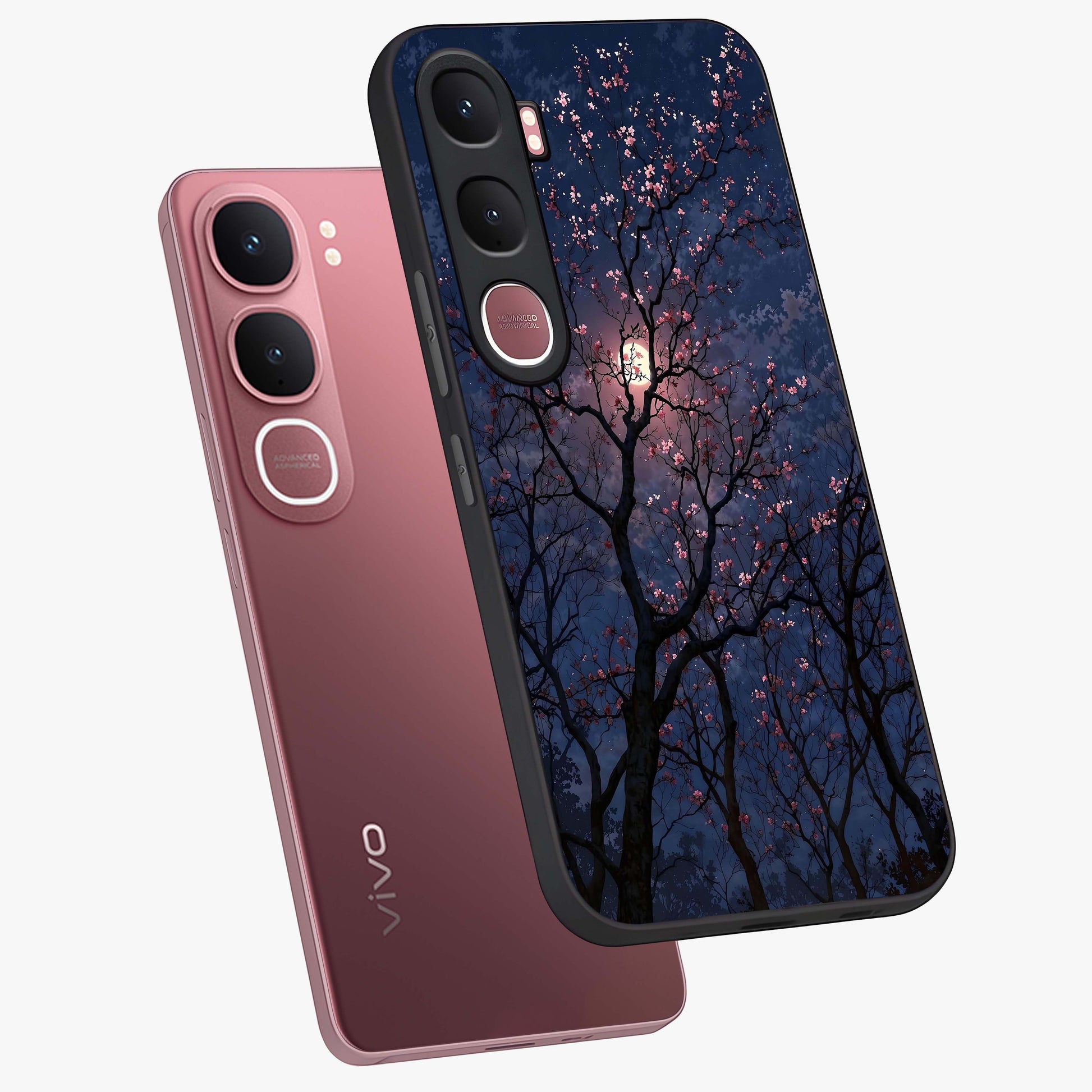 Twilight Sakura Serenade Glass Case displayed in angled mockup highlighting delicate sakura flower design with dreamy aesthetic.