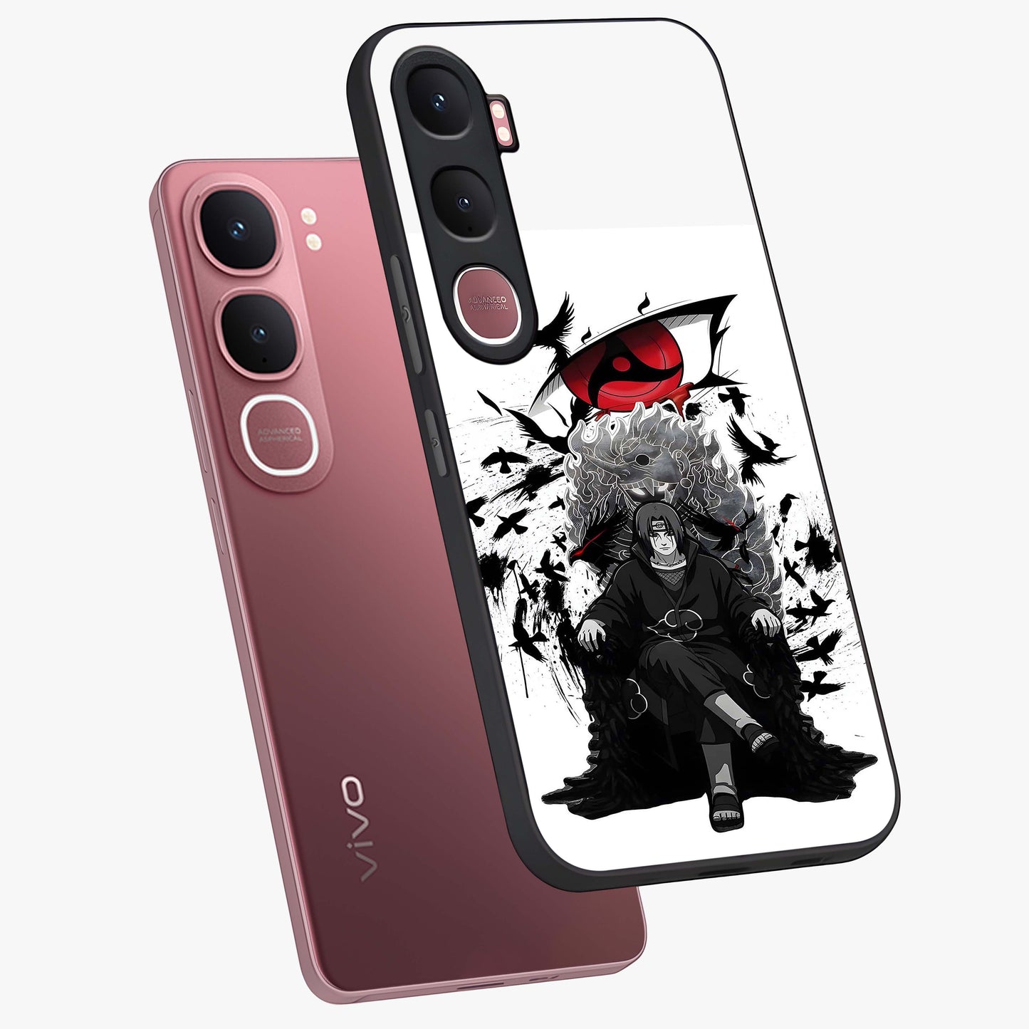 Uchiha Shadow Throne Glass Case displayed in angled mockup highlighting glowing aquatic design with celestial aesthetic.