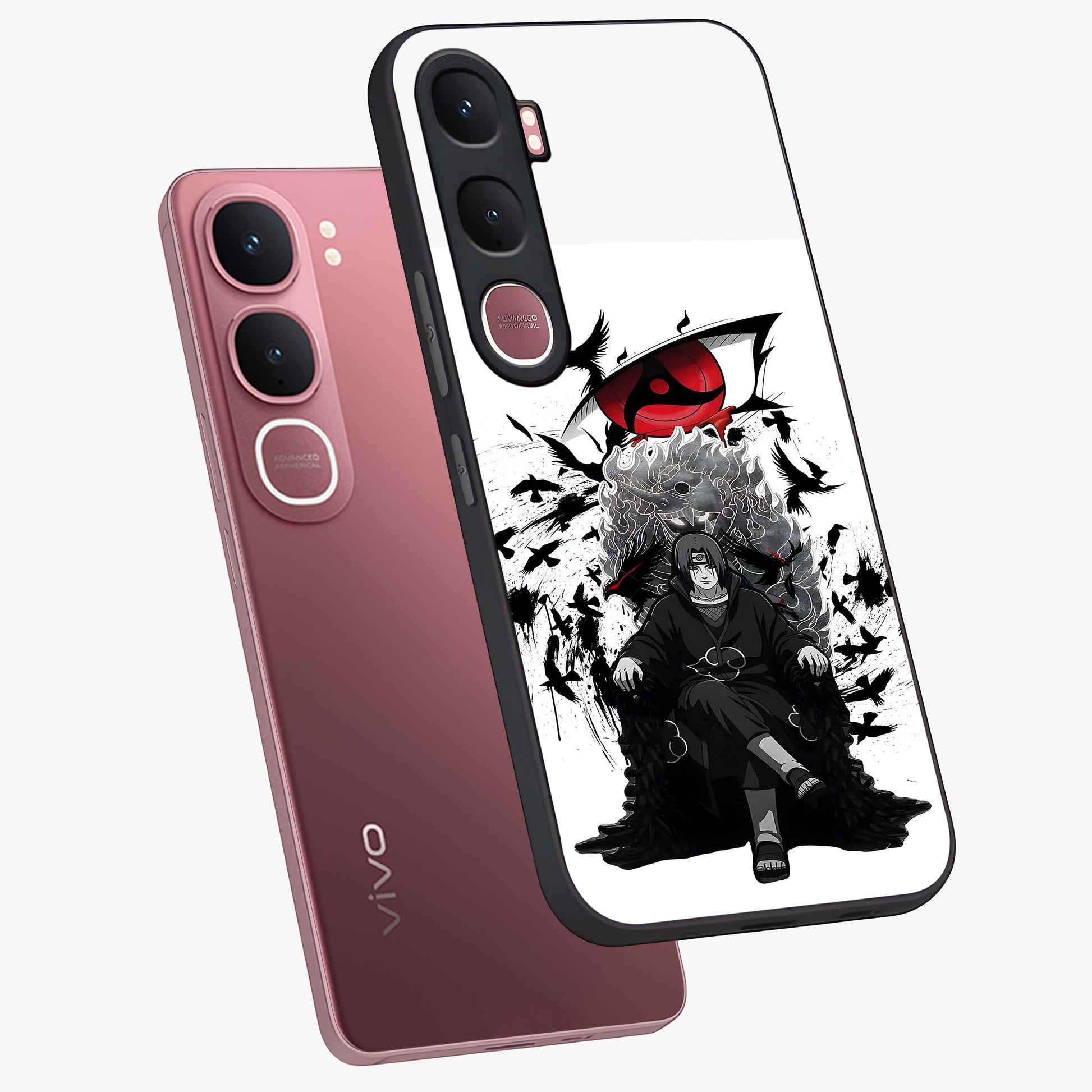 Uchiha Shadow Throne Glass Case displayed in angled mockup highlighting glowing aquatic design with celestial aesthetic.