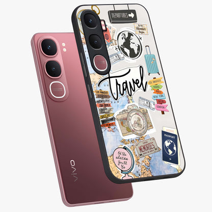 Wanderlust Journal Glass Case displayed in angled mockup highlighting adventure themed design with aesthetic travel vibe.