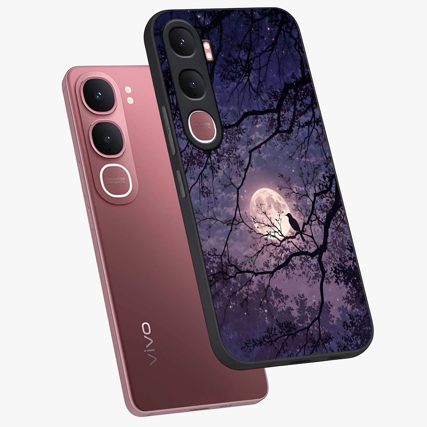 Whispering Moon Silence Glass Case displayed in angled mockup highlighting calm lunar design with dreamy night aesthetic.
