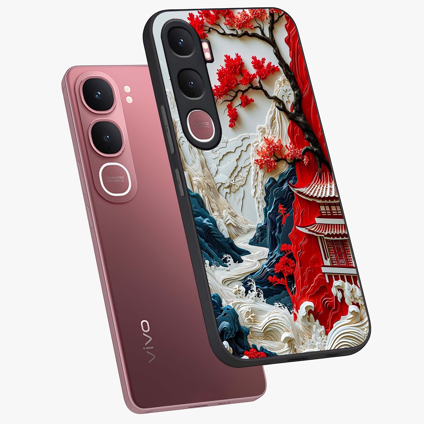 Whispers Of Sakura Waves Glass Case displayed in angled mockup highlighting flowing sakura design with soft floral aesthetic.