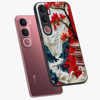 Whispers Of Sakura Waves Glass Case displayed in angled mockup highlighting flowing sakura design with soft floral aesthetic.