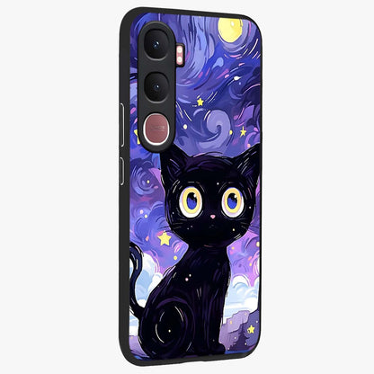 Abstract Cat Art Glass Case upright view showcasing creative feline illustration and aesthetic artistic style.