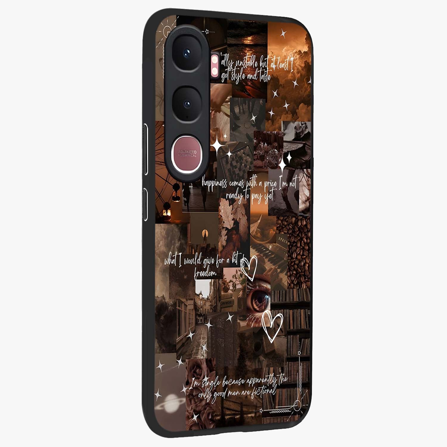 Bittersweet Aesthetic Chaos Glass Case upright view showcasing bold artistic chaos design with modern aesthetic style.