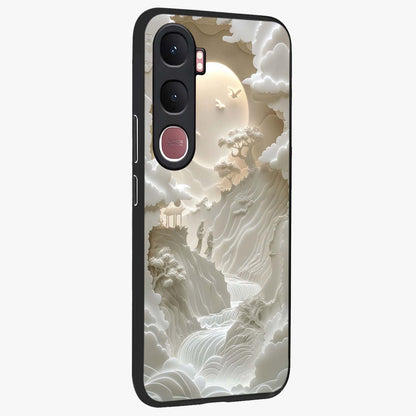 Celestial Origami Glass Case upright view showcasing creative origami artwork with modern celestial style.