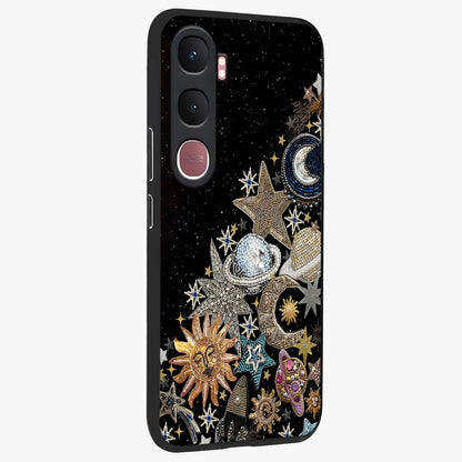 Cosmic Sparkle Dreams Glass Case upright view showcasing glowing cosmic artwork with magical galaxy theme.