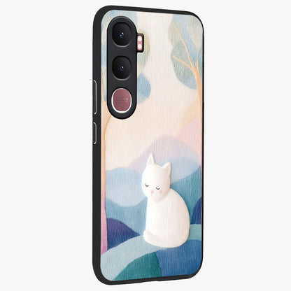 Cotton Dream Cat Glass Case upright view showcasing charming cat artwork with cozy dreamy theme.