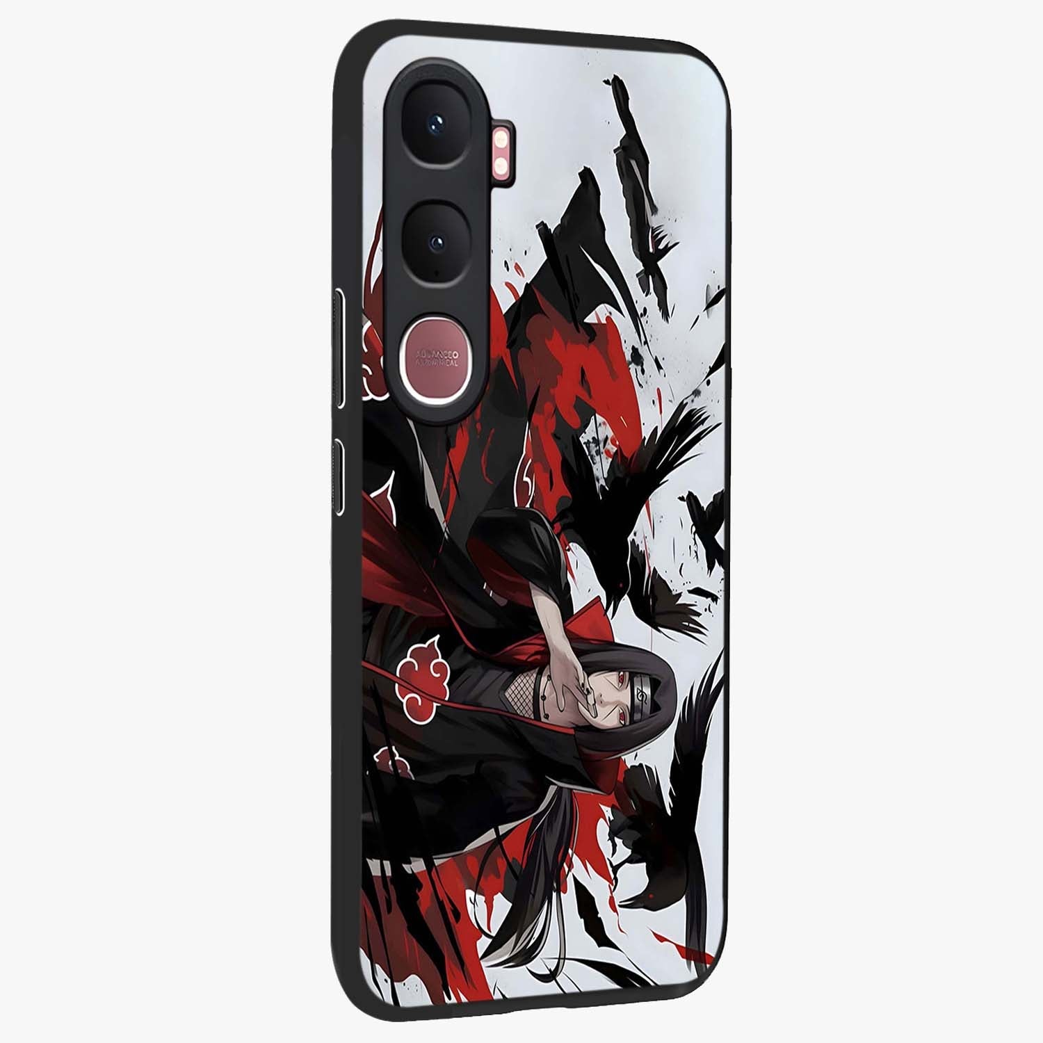 Crimson Crow Illusion Glass Case upright view showcasing striking crow illusion artwork with intense crimson theme.