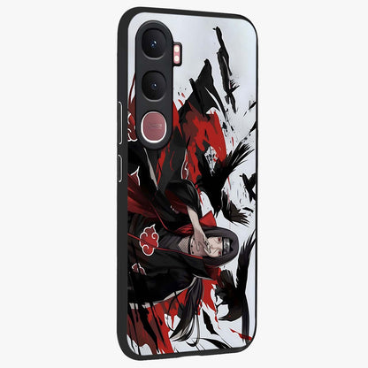 Crimson Crow Illusion Glass Case upright view showcasing striking crow illusion artwork with intense crimson theme.
