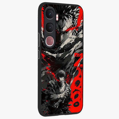 Demon Sword Resolve Glass Case upright view showcasing dramatic warrior artwork with intense battle theme.
