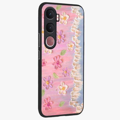 Dreamy Painted Garden Glass Case upright view showcasing vibrant floral garden artwork with artistic nature theme.