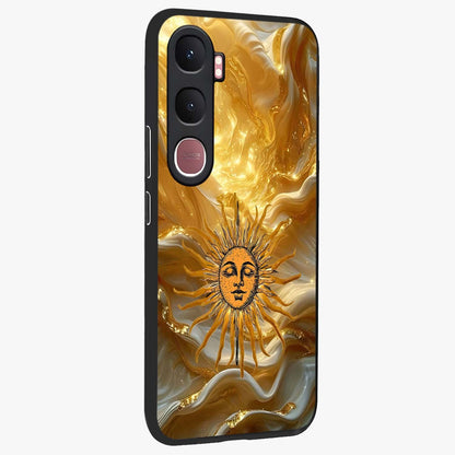 Eternal Golden Glow Glass Case upright view showcasing luminous golden artwork with luxurious visual theme.