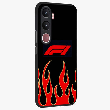 Fire F11 Glass Case upright view showcasing dynamic flame artwork with intense visual theme.