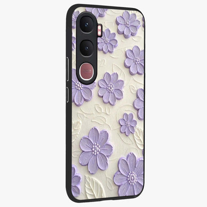 Floral Wall Art With Purple Flowers Glass Case upright view showcasing elegant purple flower artwork with decorative floral theme.