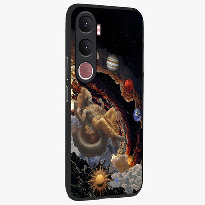 Galactic Divine God Glass Case upright view showcasing mystical divine artwork with dramatic cosmic theme.