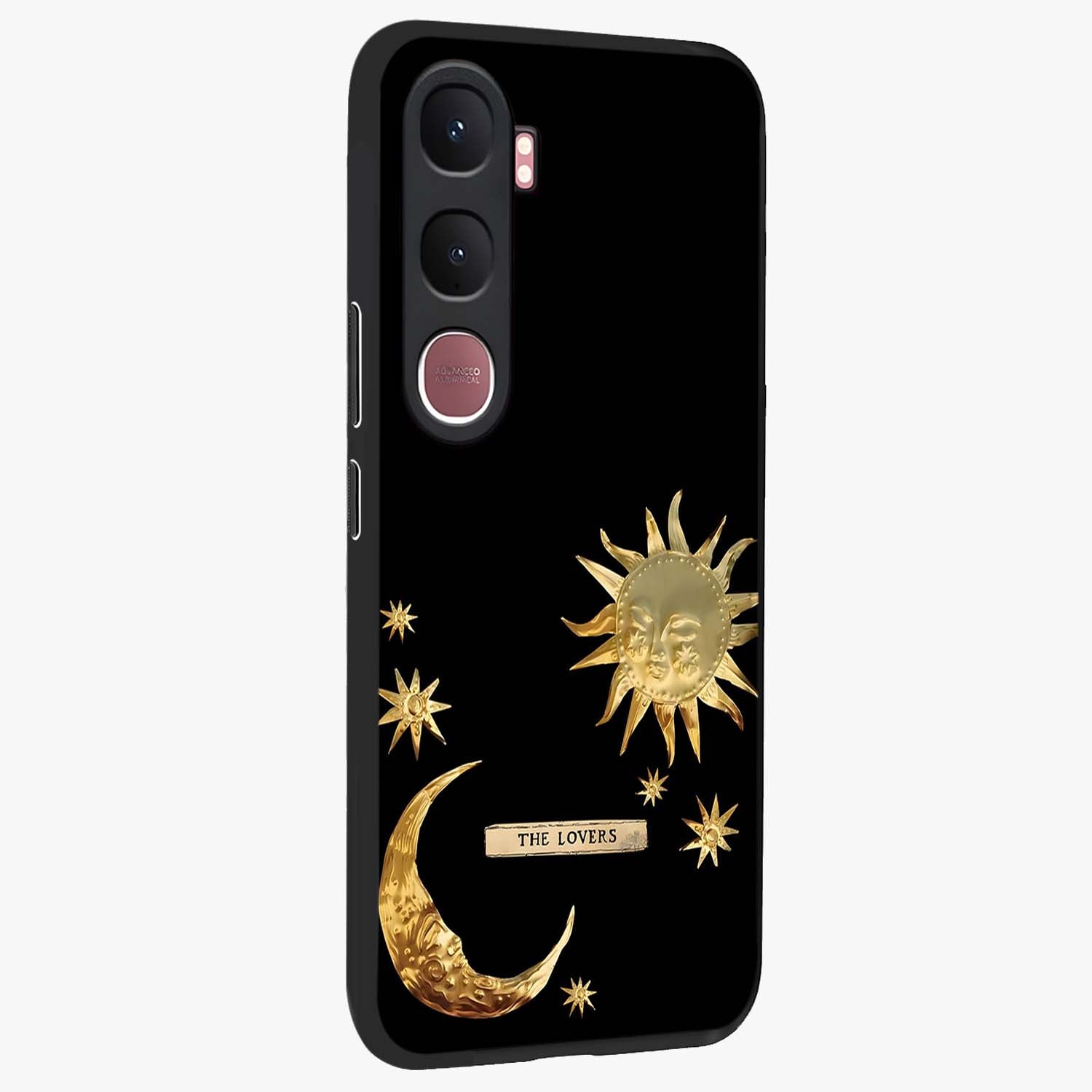 Gold Sun Blush Glass Case upright view showcasing glowing sun artwork with elegant celestial theme.