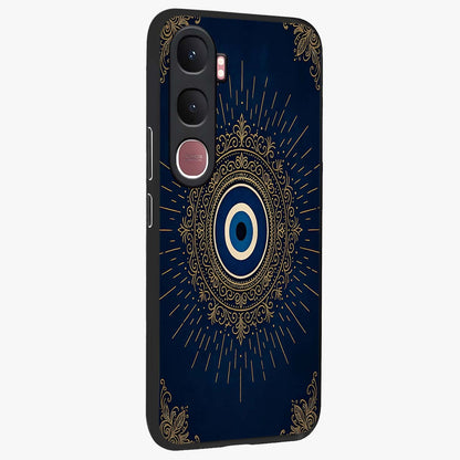 Golden Celestial Charm Glass Case upright view showcasing radiant celestial artwork with elegant golden theme.