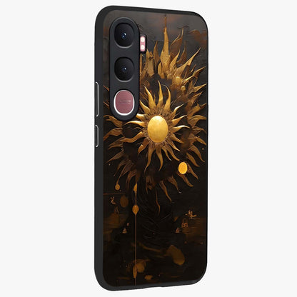 Golden Sun Majesty Glass Case upright view showcasing haunting graveyard artwork with dramatic dark theme.