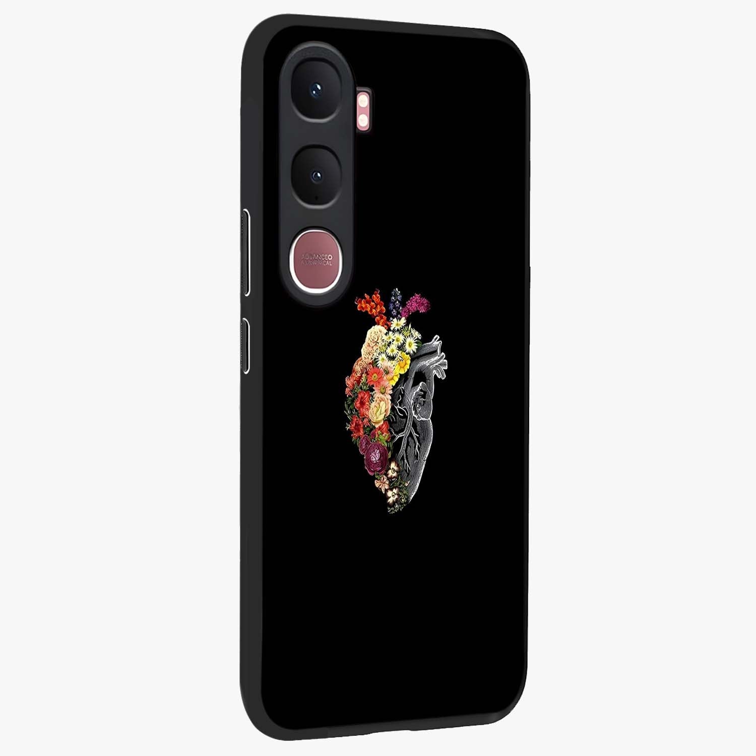 Heart With Flowers Glass Case upright view showcasing decorative heart and floral artwork with sweet romantic theme.