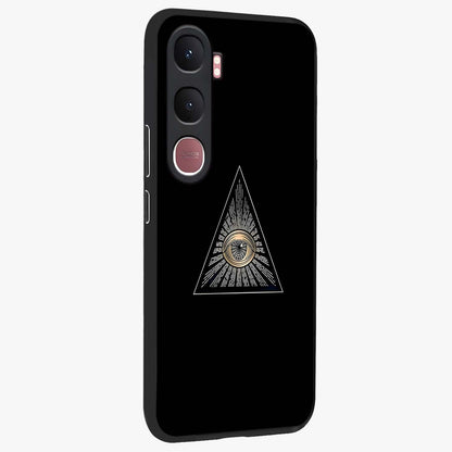 Illuminati Evil Glass Case upright view showcasing striking illuminati artwork with mysterious symbolic theme.