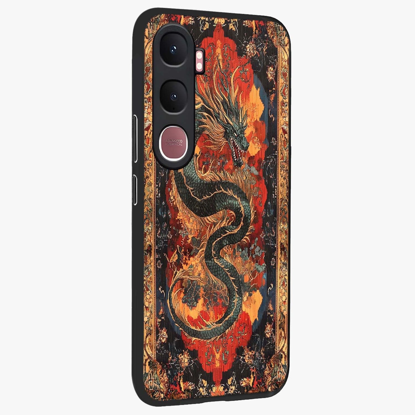 Inferno Dragon Soul Glass Case upright view showcasing intense dragon artwork with fantasy fire theme.