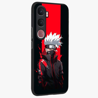 Kakashi Scarlet Shadow Glass Case upright view showcasing intense anime ninja artwork with dark action theme.