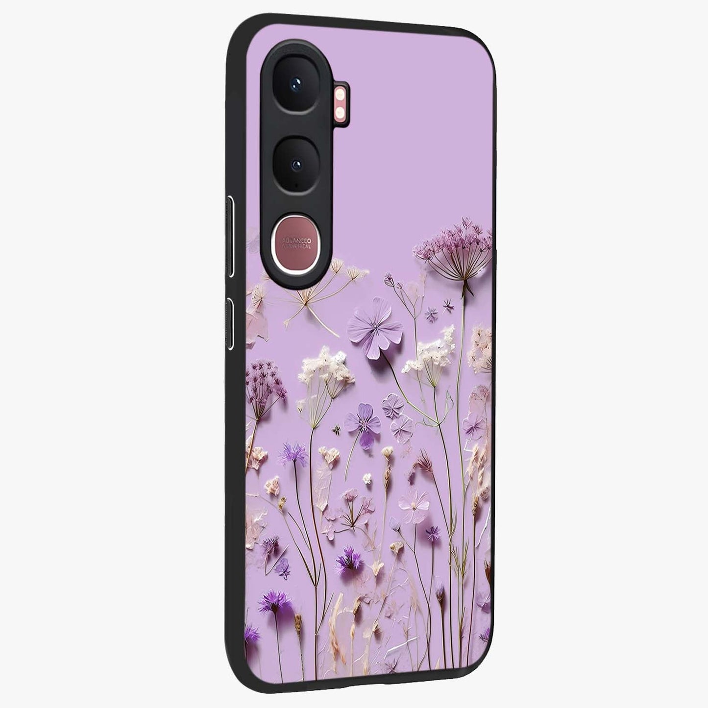 Lavender Blossom Dream Glass Case upright view showcasing delicate lavender blossom artwork with peaceful floral theme.