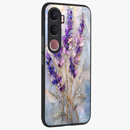 Lavender Dream Glow Glass Case upright view showcasing radiant lavender glow artwork with calming dreamy theme.
