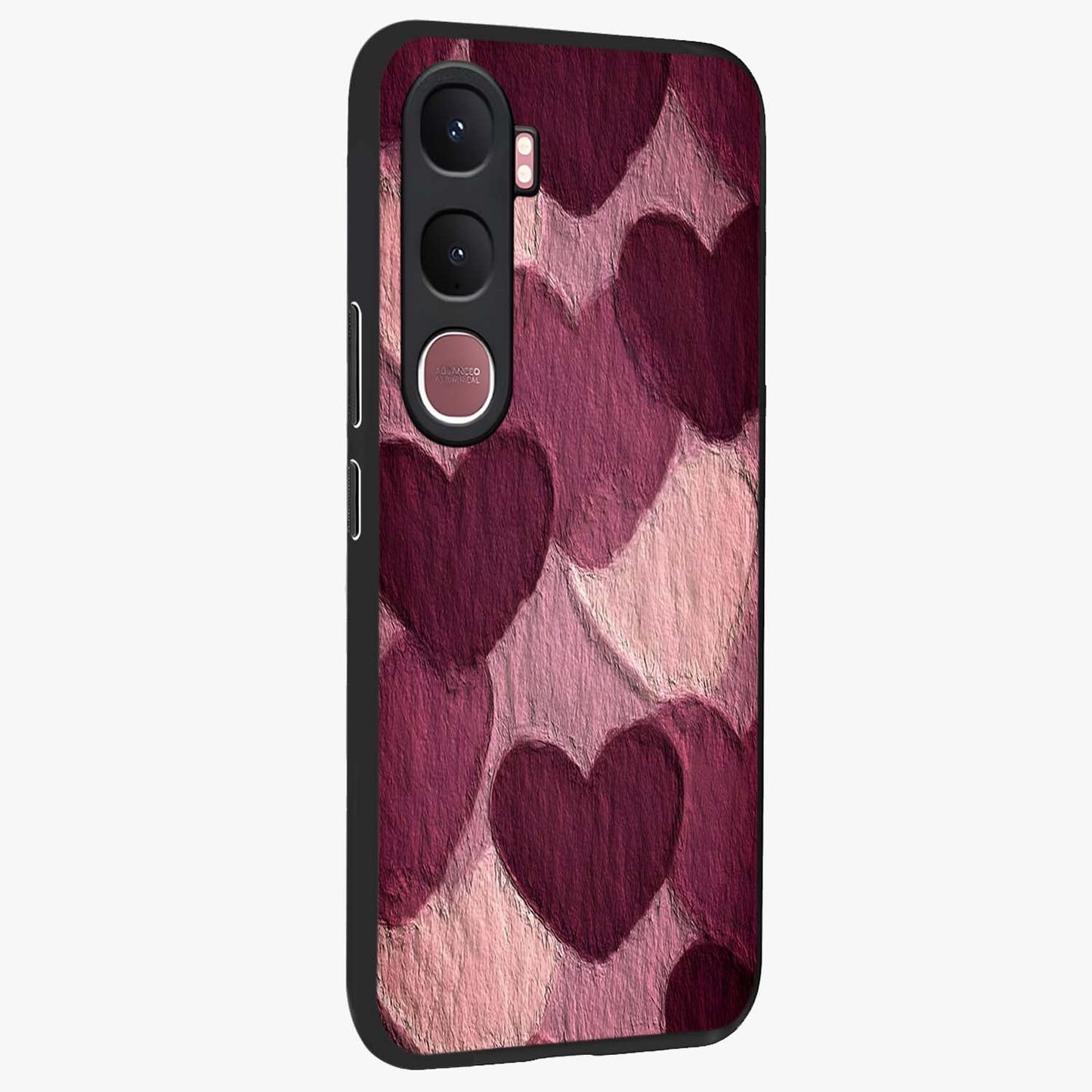 Layered Paper Hearts Glass Case upright view showcasing decorative layered heart artwork with sweet love theme.