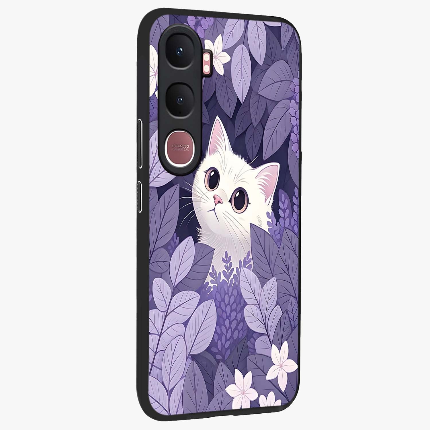 Lilac Hide Peek Cat Glass Case upright view showcasing charming cat artwork with adorable peek theme.