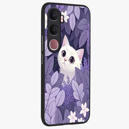 Lilac Hide Peek Cat Glass Case upright view showcasing charming cat artwork with adorable peek theme.