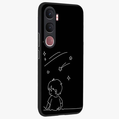 Line Art Boy With Shooting Stars Glass Case upright view showcasing artistic shooting star illustration with minimal style.