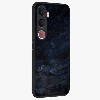 Lunar Veil Silence Glass Case upright view showcasing calm moon themed artwork with serene night atmosphere.